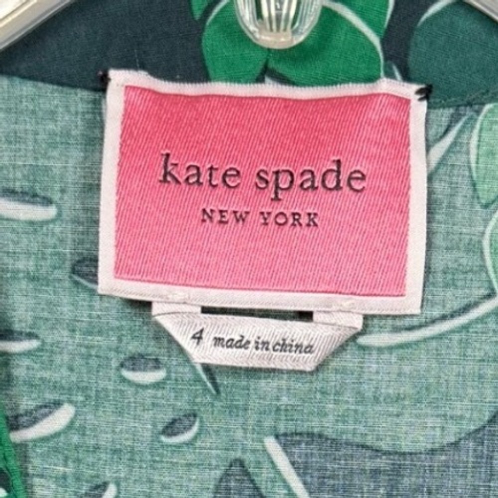 KATE SPADE Monstera Leaves Poplin Bow Dress, Size 4 - Picture 9 of 11